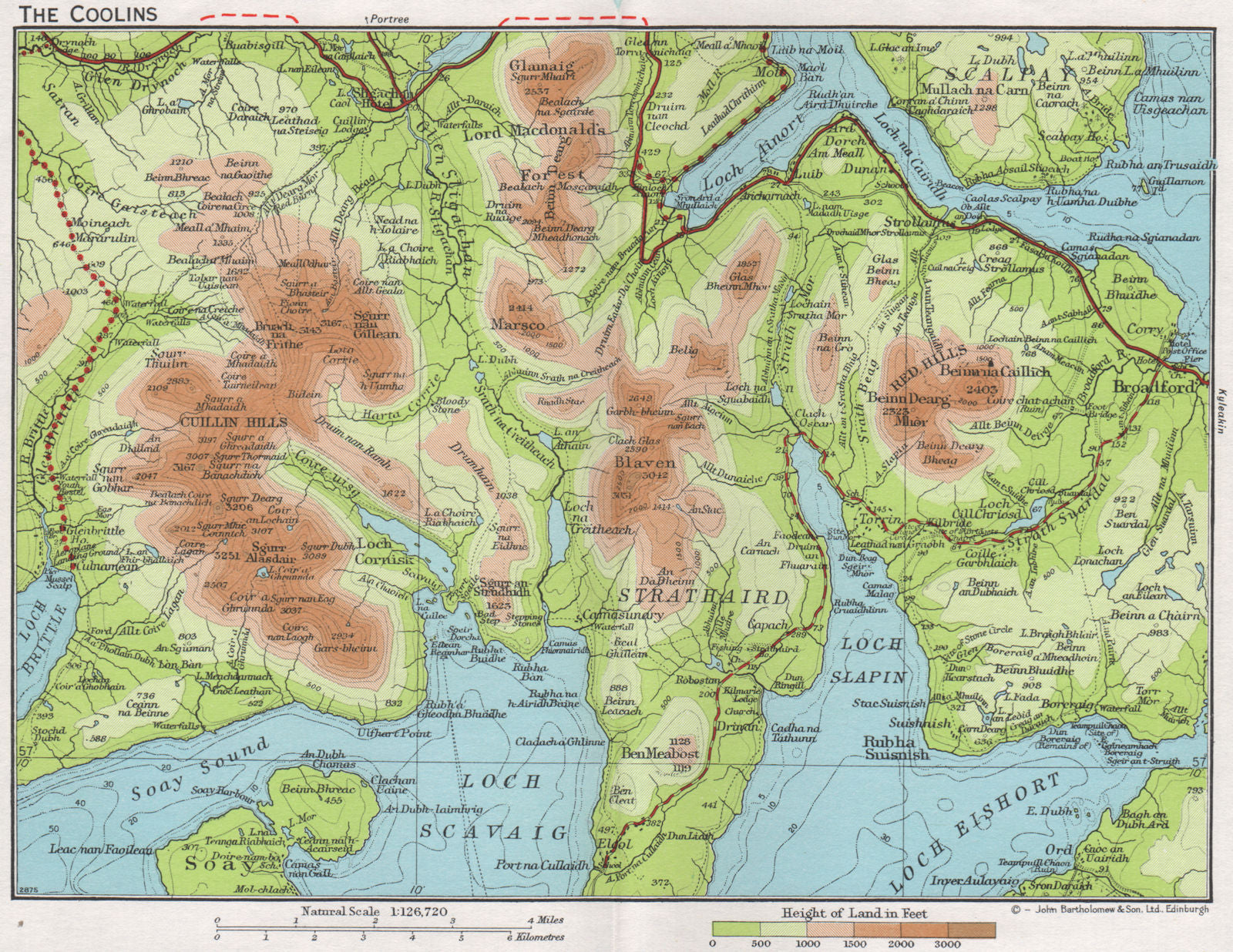 THE COOLINS (CUILLINS) . Vintage map plan. Isle of Skye. Scotland 1967 old